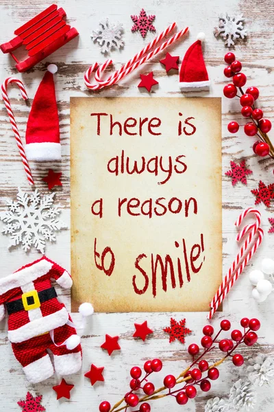 Bright Christmas Flat Lay, Quote Always Reason To Smile — Stock Photo, Image