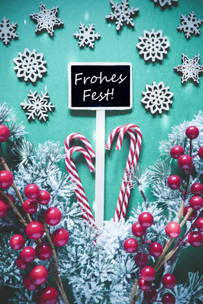 Verticale nero segno di Natale, luci, Frohes Fest significa Buon Natale — Foto Stock