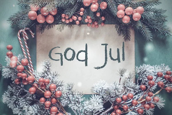 Guirlande de Noël, branche de sapin, Dieu Jul signifie Joyeux Noël — Photo