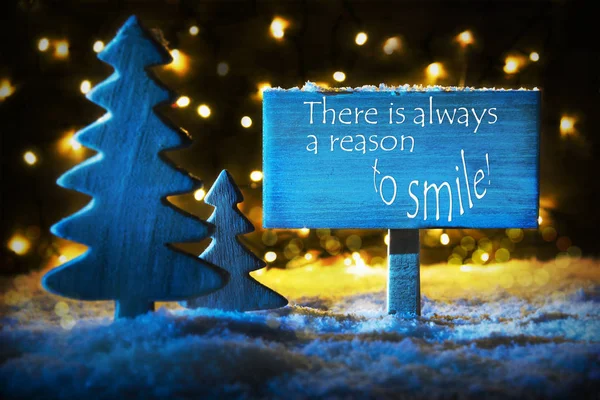 Blue Christmas Tree, Quote Always Reason To Smile — Stock Photo, Image