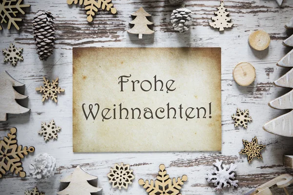Decoração rústica, Papel, Frohe Weihnachten significa Feliz Natal — Fotografia de Stock