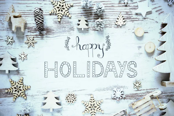 英語書道幸せな休日と白いフラット レイアウト クリスマス ツリー トナカイ 雪のようなホワイト クリスマス装飾 冷ややかなまなざし — ストック写真