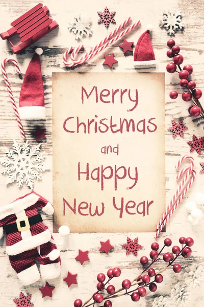 Nostalgický Vertikální Papír Anglický Text Veselé Vánoce Šťastný Nový Rok — Stock fotografie