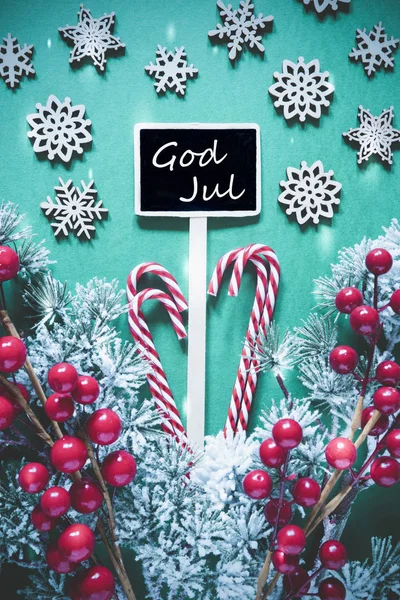Svislé černé Vánoce znamení, světla, Bůh Jul znamená Veselé Vánoce — Stock fotografie