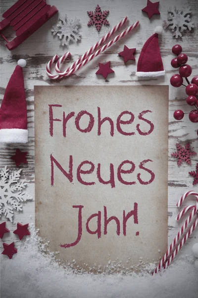 Retro Christmas Flat Lay, Snow, Frohes Neues Means Happy New Year — Stock Photo, Image