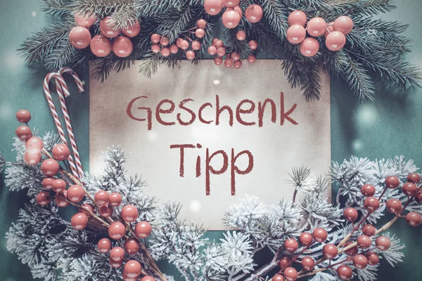 Різдвяні гірлянди, ялиця Гілка дерева, Genschenk Тіпп означає дар рада — стокове фото