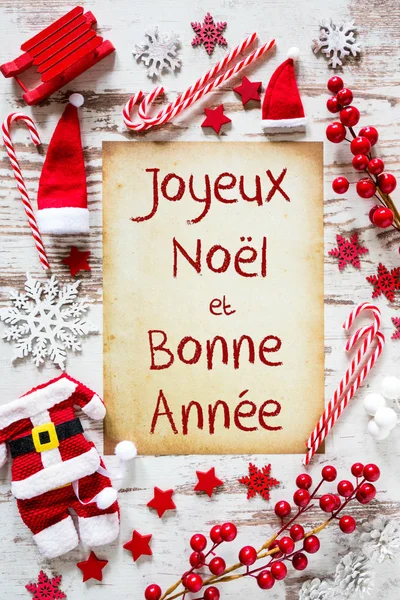 Φωτεινά Χριστούγεννα επίπεδη Lay, Bonne Annee σημαίνει ευτυχισμένο το νέο έτος — Φωτογραφία Αρχείου