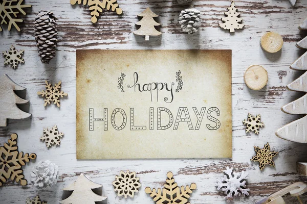 Rustieke Kerstdecoratie, papier, kalligrafie Happy Holidays — Stockfoto