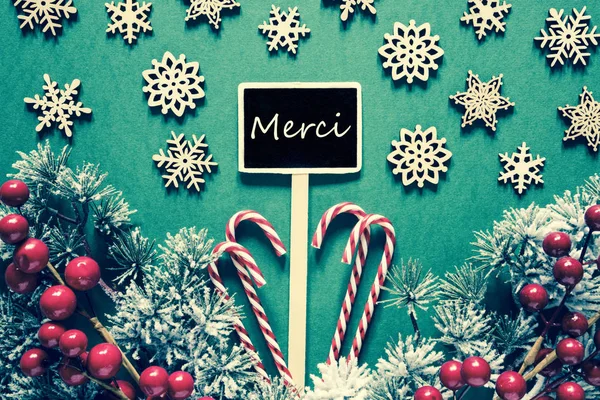 黒のレトロな外観、Merci 手段ありがとうライト クリスマス サイン — ストック写真