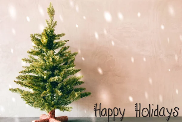 One Green Tree, Calligraphy Happy Holidays, Snowflakes — Stock Photo, Image