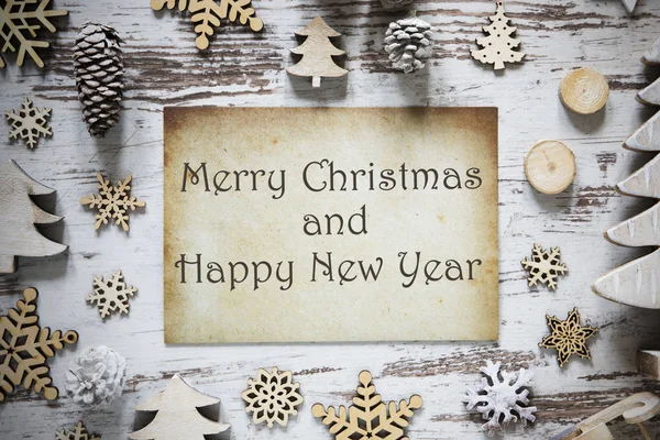 Rustika juldekoration, papper, god jul och gott nytt år — Stockfoto