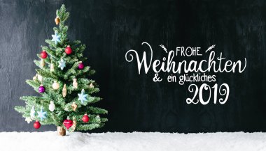 Renkli bir şekilde dekore edilmiş ağaç, hat Glueckliches 2019 mutlu 2019 anlamına gelir.