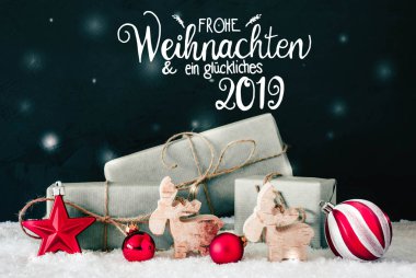 Kırmızı dekorasyon, hat Glueckliches 2019 mutlu 2019, kar taneleri anlamına gelir.