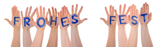 Many Hands Building Frohes Fest Means Merry Christmas, Isolated — Stock Photo, Image