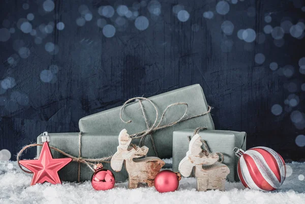 Weihnachtsdekoration, Kopierfläche für Werbung, Bokeh, Schnee — Stockfoto