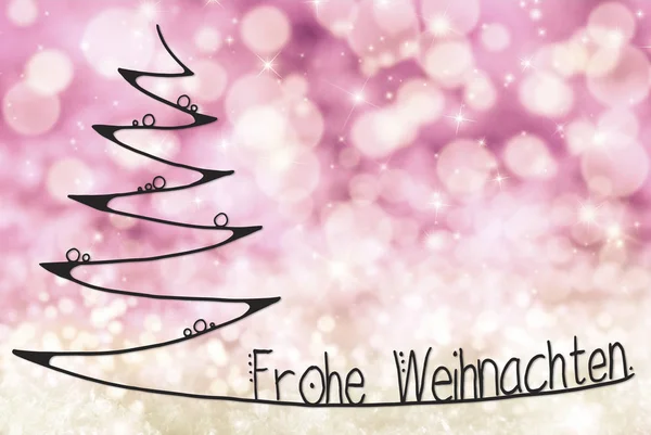 나무, Frohe Weihnachten 의미 메리 크리스마스, 밝은 보라색 배경 — 스톡 사진