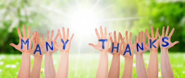 Many Hands Building Many Thanks, Sunny Grass Meadow — Stock Photo, Image