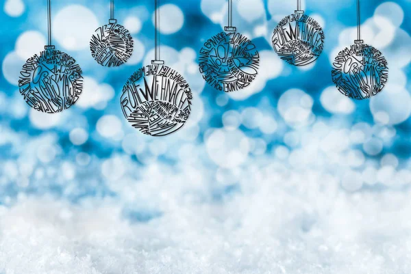 Kerstboom bal Ornament, blauwe achtergrond, kopie ruimte — Stockfoto