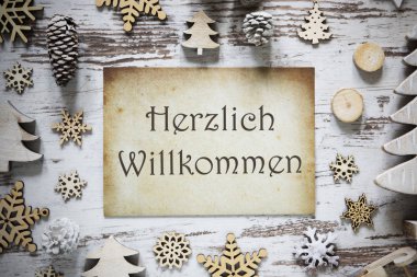 Rustik Noel dekorasyonu, kağıt, Willkommen anlamına gelir hoş geldiniz