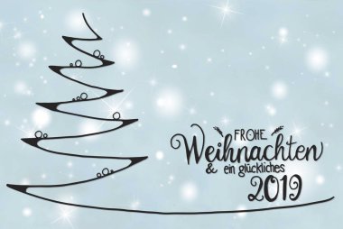 Ağaç, Glueckliches 2019 anlamına gelir mutlu 2019, ışık arka plan mavi.