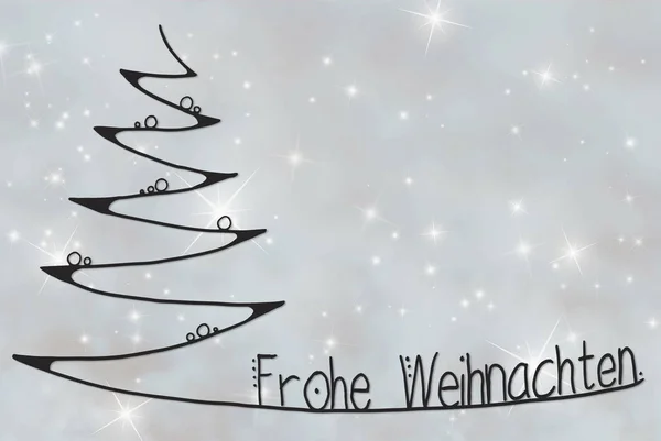 Tree, Frohe Weihnachten Means Merry Christmas, Gray Background — Stock Photo, Image
