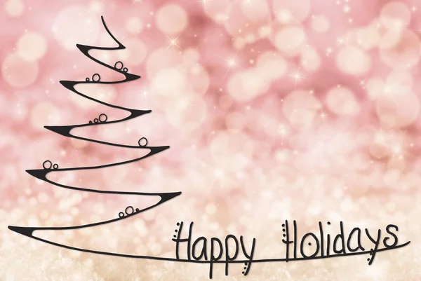 Kerstboom, Happy Holidays, roze Bokeh achtergrond — Stockfoto