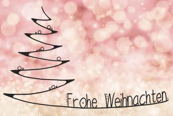 Tree, Frohe Weihnachten Means Merry Christmas, Pink Bokeh Background — Stock fotografie