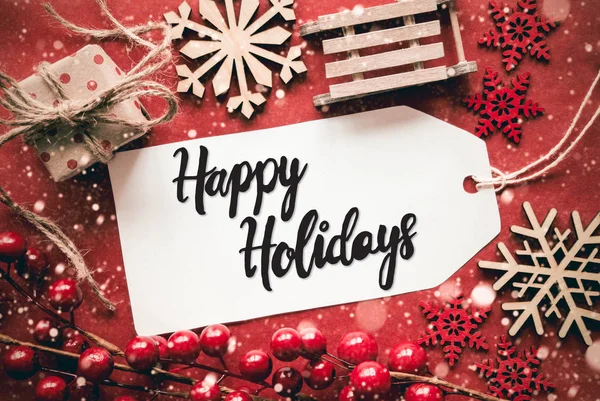 Plat lag, rode decoratie, kalligrafie Happy Holidays — Stockfoto