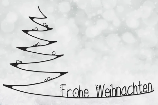 Tree, Frohe Weihnachten Means Merry Christmas, Gray Bokeh Background — Zdjęcie stockowe