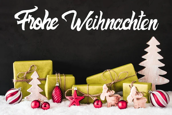 Kerstdecoratie, kalligrafie Frohe Weihnachten betekent vrolijk kerstfeest — Stockfoto
