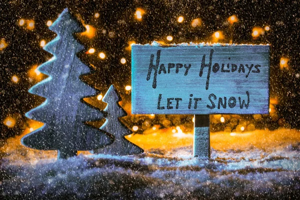 Znak, drzewa, śnieg, Wesołych Świąt, kaligrafia, Let It Snow — Zdjęcie stockowe