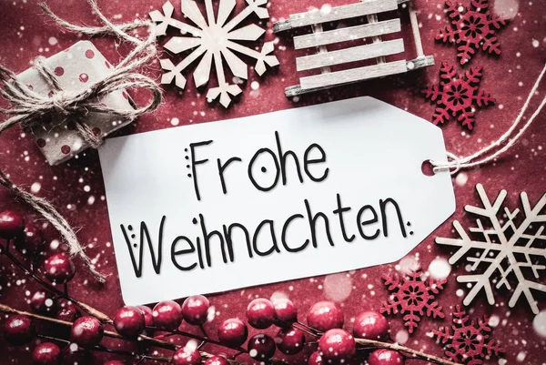 Laico piatto, decorazione rustica, calligrafia Frohe Weihnachten significa buon Natale — Foto Stock