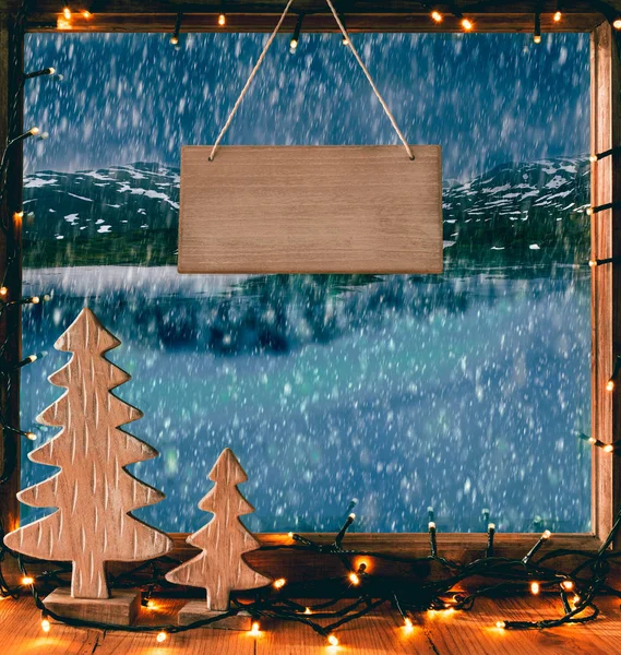 Kerst venster, kopie ruimte, Lake Winter landschap — Stockfoto