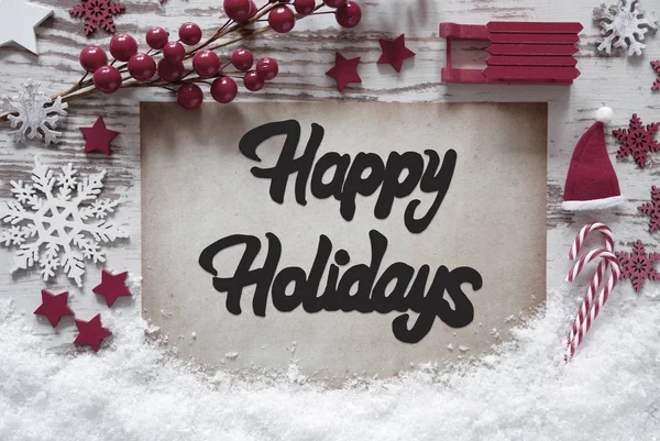 Kerst decoratie, Engelse Kalligrafie Happy Holidays, sneeuw — Stockfoto