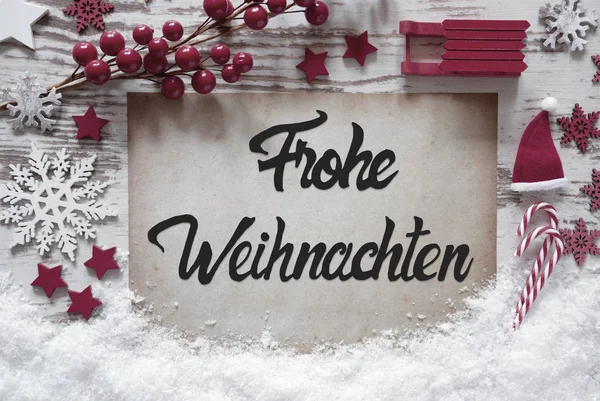 Decoración de Navidad, Caligrafía Frohe Weihnachten significa Feliz Navidad —  Fotos de Stock