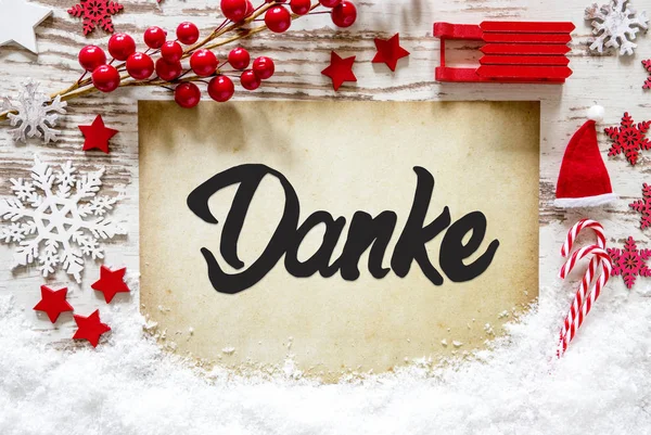 Boże Narodzenie dekoracji, kaligrafia Danke oznacza dziękuję, śnieg — Zdjęcie stockowe