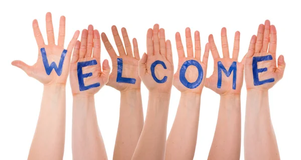 Many Hands Building English Word Welcome, Isolated — Stock Photo, Image