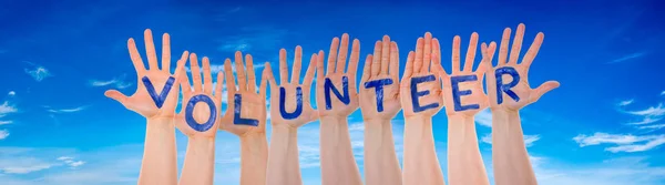 Many Hands Building Volunteer, Blue Cloudy Sky — Stock Photo, Image