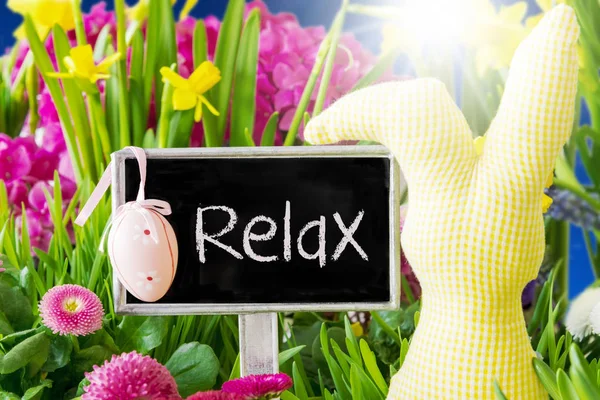 Flores Soleadas de Primavera, Decoración de Pascua, Texto Relajarse —  Fotos de Stock