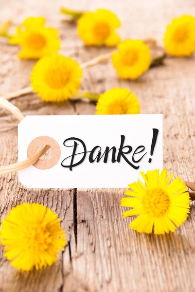 标签, dandelion, 书法丹克意味着谢谢你 — 图库照片