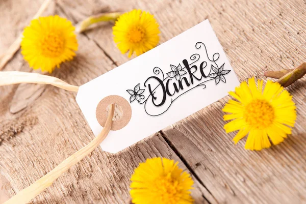 Label, Dandelion, Calligraphy Danke Means Thank You — Stock Photo, Image