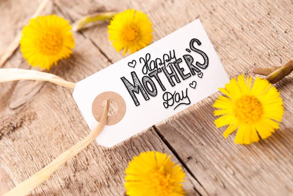 Weißes Etikett, Löwenzahn, Kalligraphie glücklicher Muttertag — Stockfoto