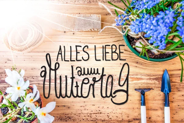 Sunny Spring Flowers, Calligraphy Muttertag Means Happy Mothers Day — Stock Photo, Image