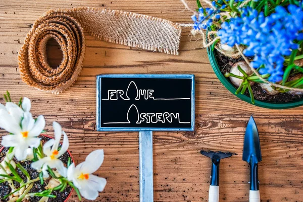 Våren blommor, Sign, kalligrafi Frohe påsk betyder Glad påsk — Stockfoto