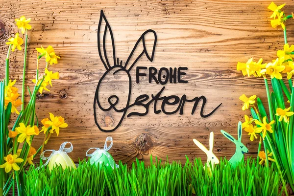 Wielkanoc ozdoby, wiosna kwiat kaligrafia Frohe Ostern oznacza Wesołych Świąt — Zdjęcie stockowe