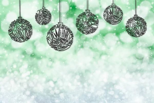 圣诞树球装饰， 复制空间， 绿色背景 — 图库照片