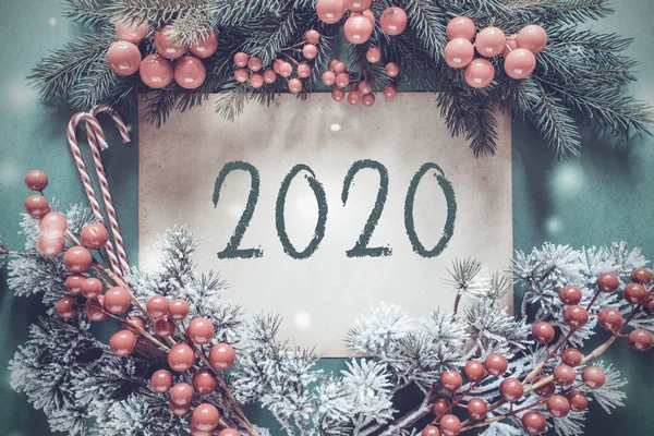 Guirlande de Noël, Branche de sapin, Flocons de neige, Texte 2020 — Photo