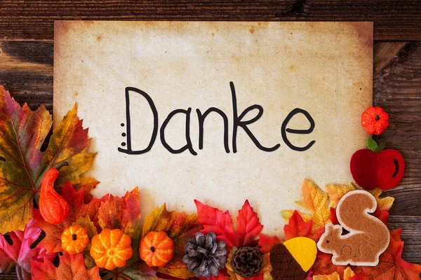 Régi papír Danke azt jelenti, köszönöm, színes őszi dekoráció — Stock Fotó