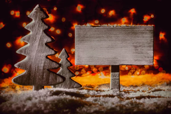Рождественское украшение, Знак, Рождественское дерево, снег, пространство для копирования — стоковое фото