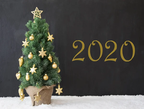 Albero di Natale, Testo 2020, Cemento nero, Decorazione dorata — Foto Stock